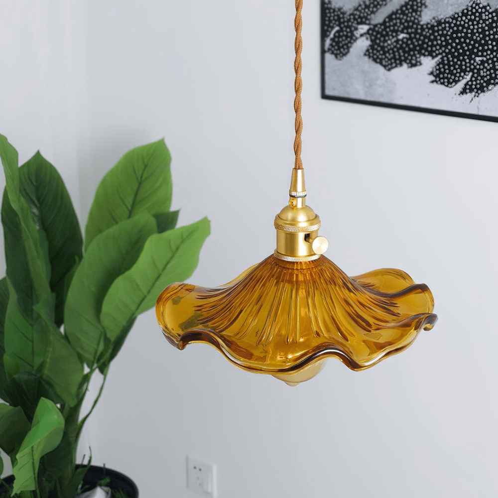 Glass Pendant Light With Floral Design