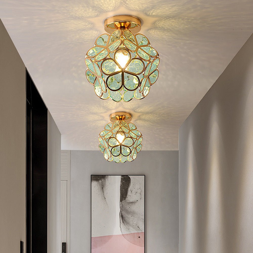 Glass Ceiling Light With Floral Design