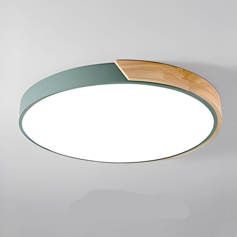 Circular Ceiling Light With Wooden Trim and Integrated LED