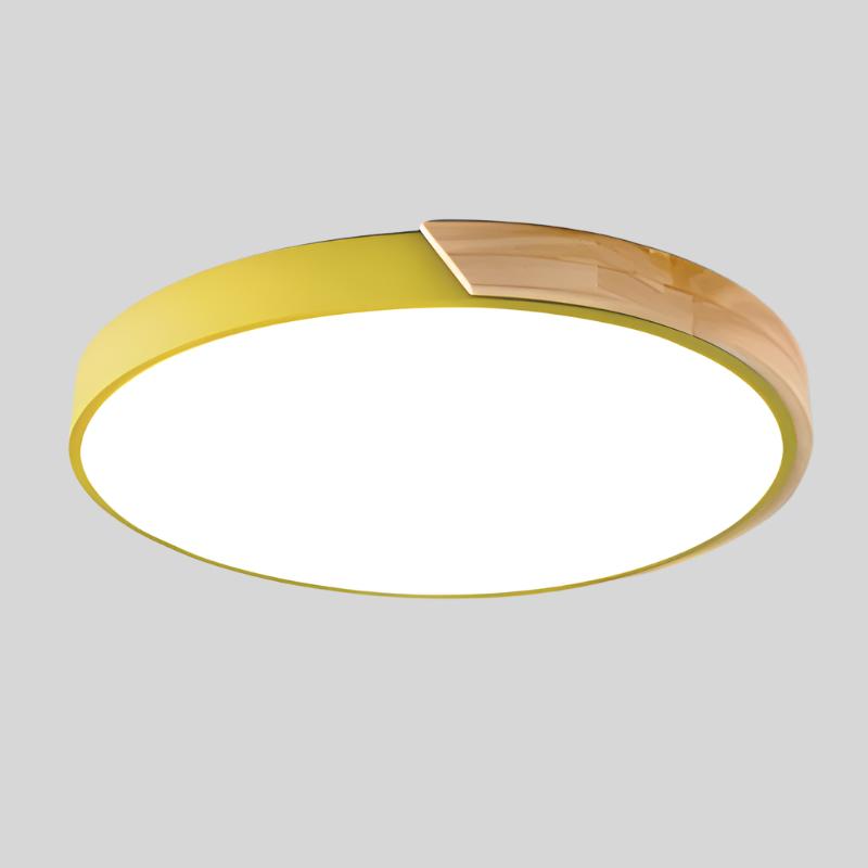 Circular Ceiling Light With Wooden Trim and Integrated LED