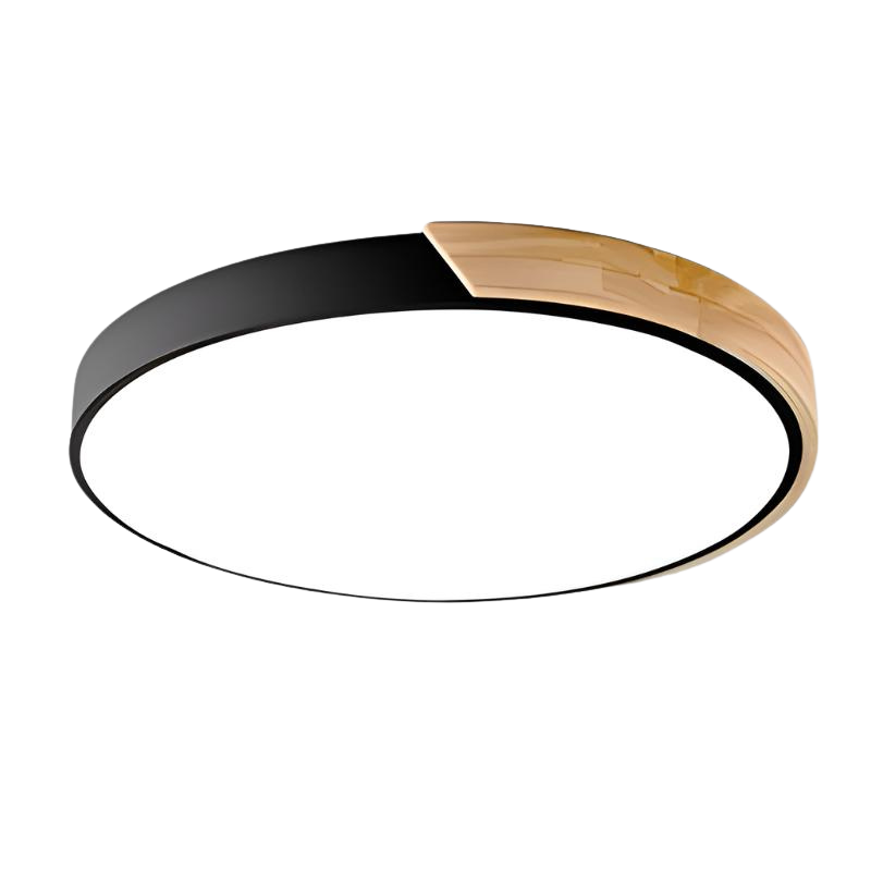 Circular Ceiling Light With Wooden Trim and Integrated LED