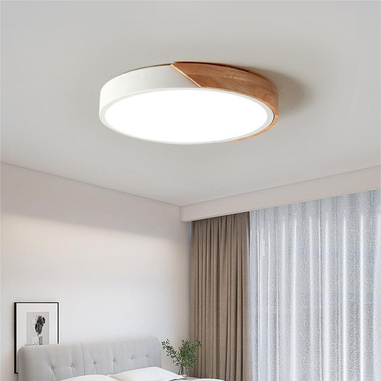 Circular Ceiling Light With Wooden Trim and Integrated LED