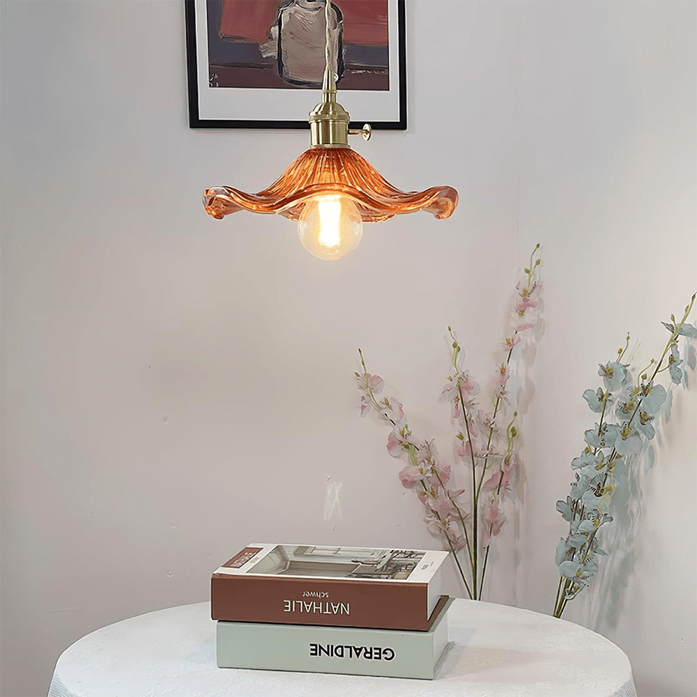 Glass Pendant Light With Floral Design