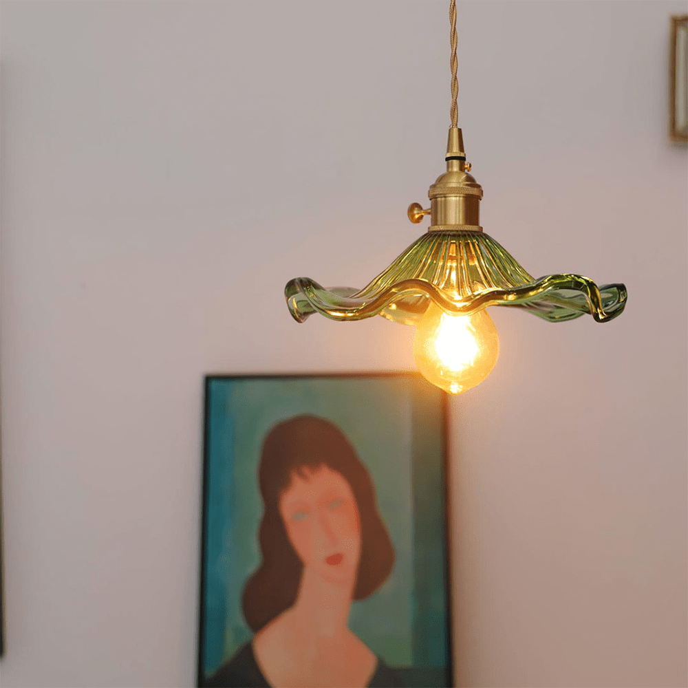 Glass Pendant Light With Floral Design