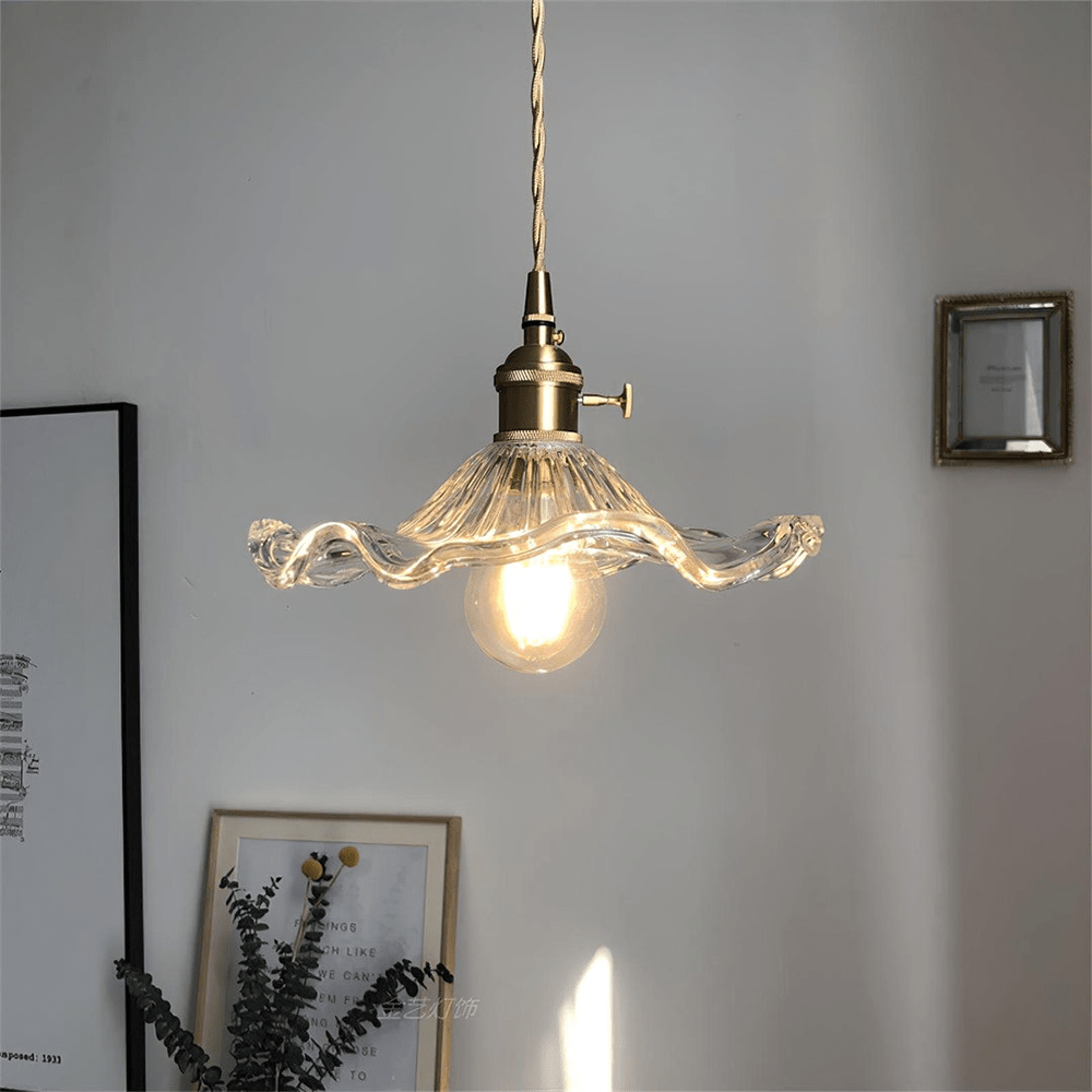 Glass Pendant Light With Floral Design