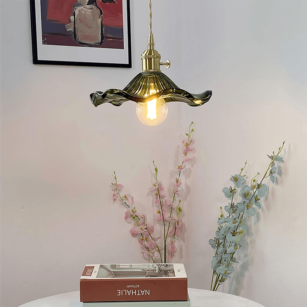 Glass Pendant Light With Floral Design