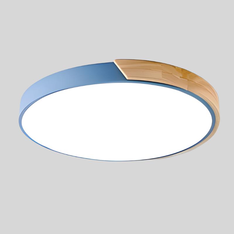Circular Ceiling Light With Wooden Trim and Integrated LED